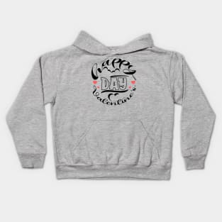 Happy Valentine's Day Typography: Minimalist Elegance in Black, White, and Red Kids Hoodie